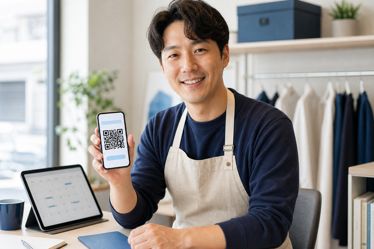 QR 코드와 예약 링크를 공유하는 매장 운영자